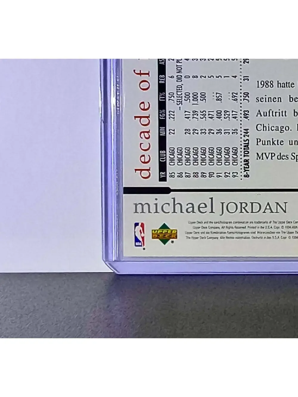 Michael Jordan 1994-95 Upper Deck Rare Air MJ Decade of Dominance #J4 Card Bulls